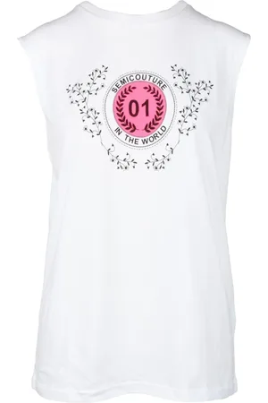 SEMICOUTURE Koszulki, Kobieta, Biały, M, Bawełniany T-shirt