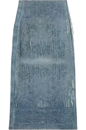 Diesel Spódnice, Kobieta, Niebieski, S, Ocean Distressed High-Waisted Spódnica