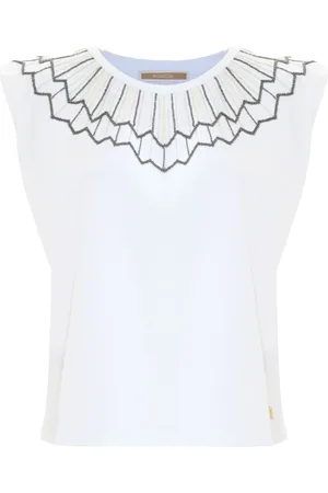 Kocca Koszulki, Kobieta, Biały, 2XL, T-shirt z haftem wokół dekoltu