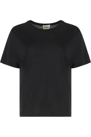 Khaite Koszulki, Kobieta, Czarny, M, T-shirt z Wiskozy z żebrowanym kołnierzem