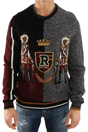 Dolce & Gabbana Swetry, Mężczyzna, Wielobarwność, M, Kaszmir, Wielokolorowy Sweter z Kashmiru z motywem Rycerza Małpy