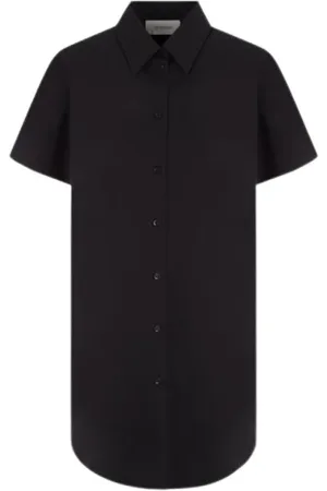 Sportmax Bluzki, Kobieta, Czarny, S, Czarna Koszula z Poplinu z Kryształowym Detalem