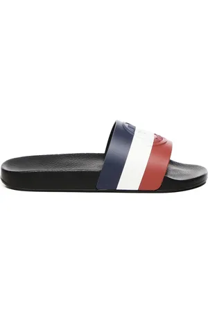 Moncler Buty, Mężczyzna, Czarny, 41 EU, Czarne gumowe sandały z trójkolorowym paskiem