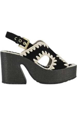 Mou Buty, Kobieta, Czarny, 39 EU, Zamsz, Raffia Platform Back Strap Sandały