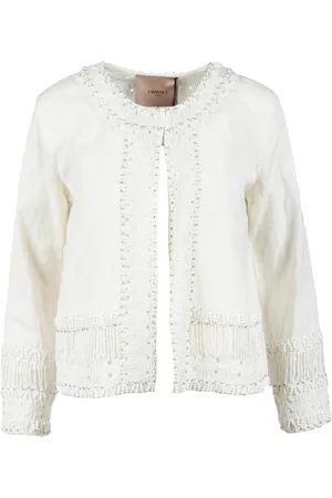 Twin-Set Swetry, Kobieta, Biały, 2XL, Kurtka Bawełniano Lniana
