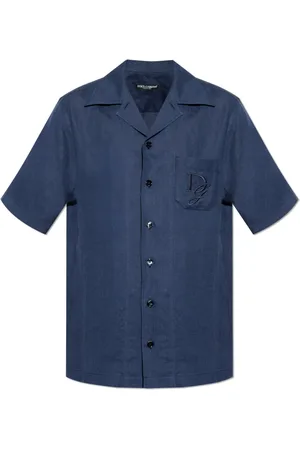 Dolce & Gabbana Koszule, Mężczyzna, Niebieski, XL, Len, Lniana koszula