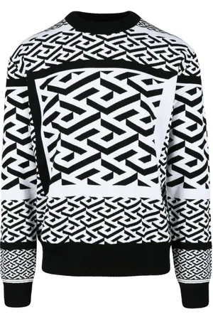 VERSACE Swetry, Mężczyzna, Czarny, L, Bawełna, Kolekcja Wełna Bawełna Sweter