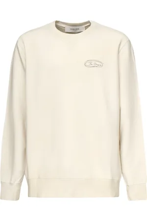 Golden Goose Bluzy, Mężczyzna, Beżowy, L, Beżowy Bawełniany Sweter z Dekoltem
