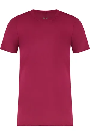 Rick Owens Koszulki, Mężczyzna, Czerwony, M, Żakardowy bawełniany T-shirt z okrągłym dekoltem