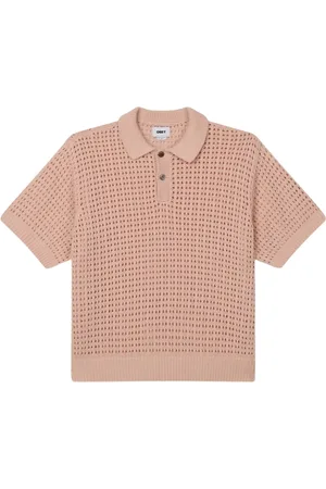Obey Swetry, Mężczyzna, Różowy, L, Różowa Koszulka Polo z Bawełny Szczegóły w żebrowaniu