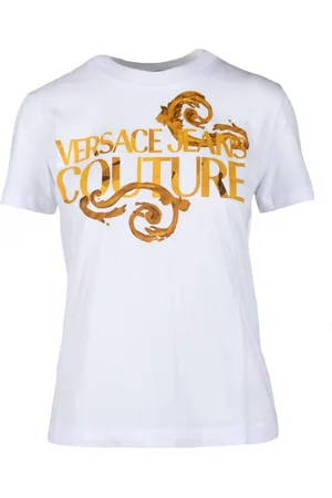 VERSACE Koszulki, Kobieta, Biały, XL, Bawełniany T-shirt z unikalnym wzorem
