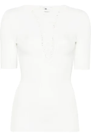 Elisabetta Franchi Koszulki, Kobieta, Biały, XS, Ivory Stylowy Top dla Kobiet