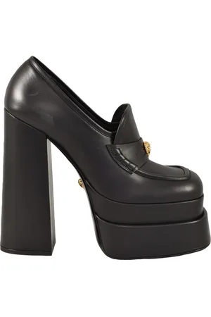 VERSACE Buty, Kobieta, Czarny, 40 EU, Skórzane Obcasy Decollete z Podeszwą