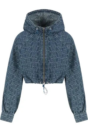 Armani Exchange Kurtki, Kobieta, Niebieski, L, Niebieska Kurtka Dżinsowa z Nadrukiem