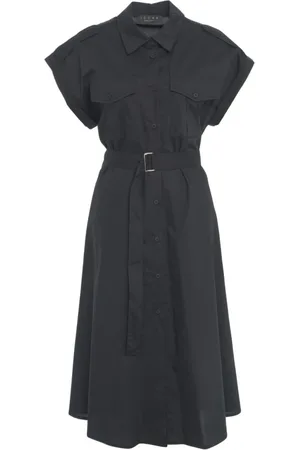 Kaos Sukienki, Kobieta, Czarny, M, Czarna sukienka w stylu koszuli z paskiem w talii