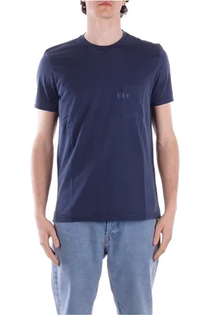 FAY Koszulki, Mężczyzna, Niebieski, XL, Bawełna, Koszulka z logo i kieszenią Regular Fit