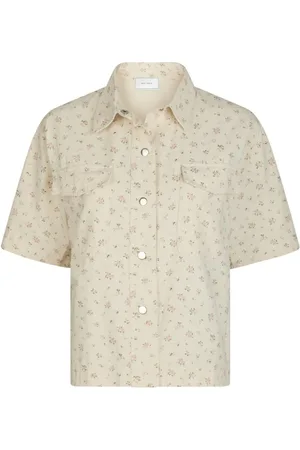Neo Noir Bluzki, Kobieta, Beżowy, L, Bawełna, Kwiatowa Koszula Dżinsowa Off White