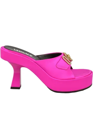 VERSACE Buty, Kobieta, Różowy, 36 EU, Satynowe Mokasyny na Obcasie z Plastikowym Obcasem