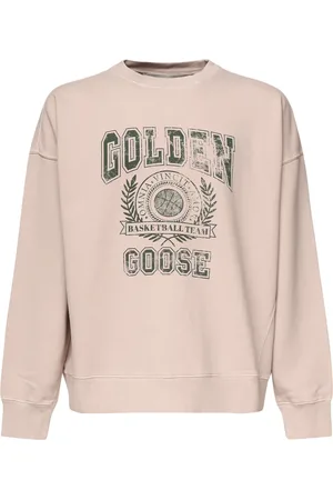 Golden Goose Bluzy, Mężczyzna, Różowy, S, Różowy Bawełniany Sweter z Dekoltem Okrągłym i Nadrukiem na Przodzie