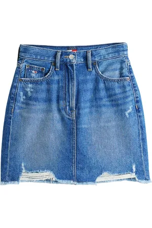 Tommy Hilfiger Spódnice, Kobieta, Niebieski, W31, Spłóczkowa Mini Spódnica