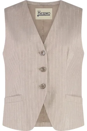 HERNO Kurtki, Kobieta, Beżowy, M, Len, Casual Linen Blend Vest with Pockets