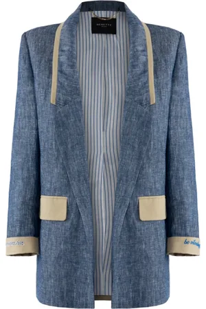 Nenette Kurtki, Kobieta, Niebieski, S, Denim, Denimowa marynarka patchwork z aplikacjami