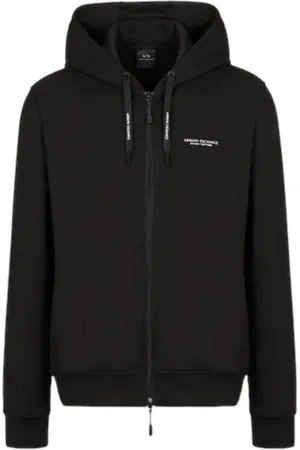 Armani Exchange Bluzy, Mężczyzna, Czarny, 2XL, Czarna Bawełniana Bluza z Logo