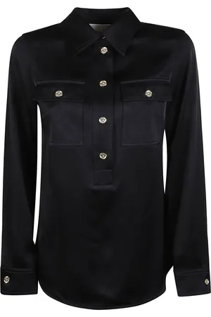 Michael Kors Bluzki, Kobieta, Czarny, XS, Czarna Satynowa Koszula Styl Polo