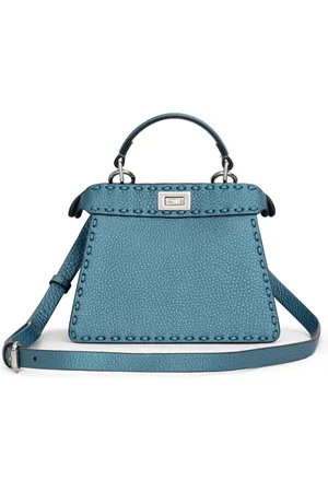 Fendi Torebki, Kobieta, Niebieski, ONE SIZE, Skóra, Niebieska Torebka Peekaboo Iseeu