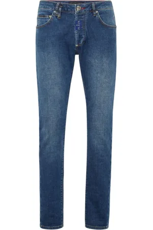 Philipp Plein Jeansy, Mężczyzna, Niebieski, W33, Jeansy Slim Fit Stone Washed