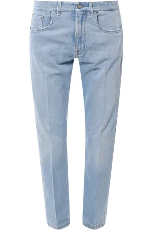 Fendi Jeansy, Mężczyzna, Niebieski, W33, Niebieskie Jeansyy z Skórzanym Płatkiem
