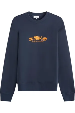 Maison Kitsuné Bluzy, Mężczyzna, Niebieski, M, Niebieski Sweter z Haftem Logo
