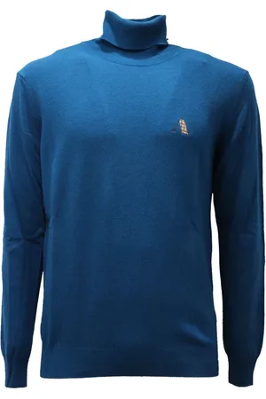 Aquascutum Swetry, Mężczyzna, Niebieski, XL, Sweter z wełny z golfem