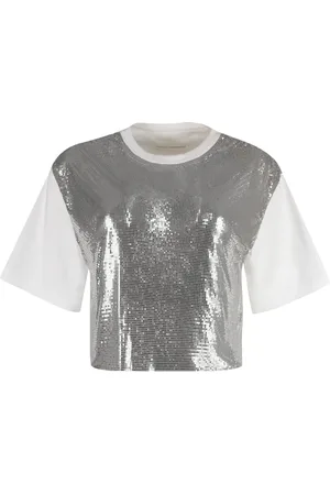 Paco rabanne Koszulki, Kobieta, Biały, M, Bawełniana koszulka z cekinami