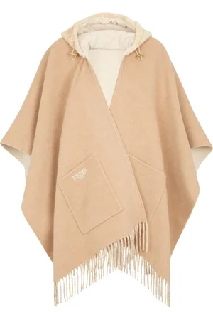 Fendi Kurtki, Kobieta, Beżowy, ONE SIZE, Kaszmir, Luksusowy Shearling Hooded Poncho