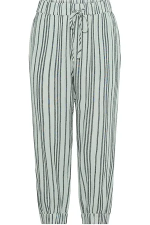 Kaffe Spodnie, Kobieta, Zielony, S, Moonstruck / Black Stripe Capri Spodnie