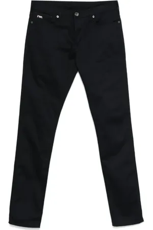 Emporio Armani Spodnie, Mężczyzna, Niebieski, W32, Niebieskie Wąskie Jeansyy z Plakietką z Logo