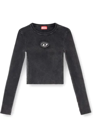 Diesel Koszulki, Kobieta, Czarny, M, Czarny Polo z Długim Rękawem Metalowy Logo