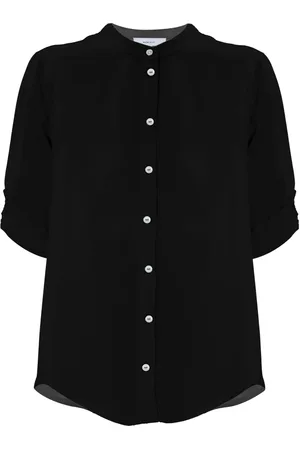 Kocca Bluzki, Kobieta, Czarny, XL, Elegancka Koszula bez Kołnierzyka z Konturowym Dolem