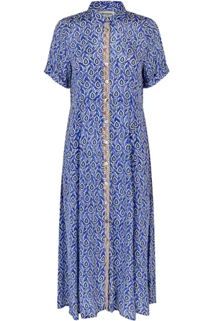 Lollys Laundry Sukienki, Kobieta, Niebieski, S, Niebieska Sukienka Maxi z Krótkimi Rękawami