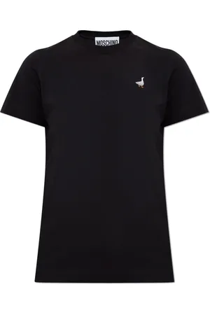 Moschino Koszulki, Kobieta, Czarny, XS, Bawełniany t-shirt z okrągłym dekoltem