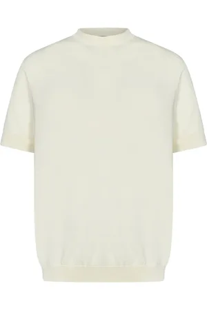 LOW BRAND Koszulki, Mężczyzna, Beżowy, S, Nylon, Biała koszulka z dekoltem typu crewneck i intarsią
