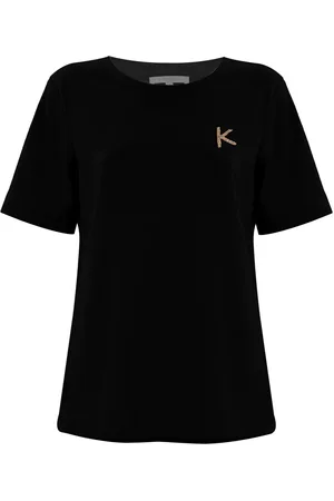Kocca Koszulki, Kobieta, Czarny, S, Haftowany perłowy elegancki t-shirt z okrągłym dekoltem