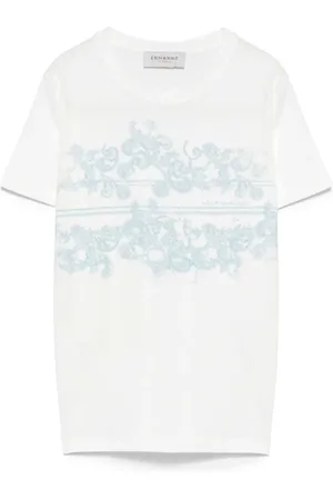 ERMANNO SCERVINO Koszulki, Kobieta, Biały, S, Biały T-shirt z nadrukiem barokowym