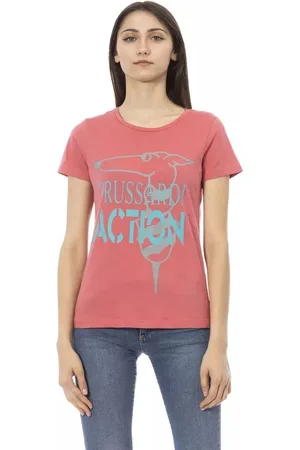 Trussardi Koszulki, Kobieta, Różowy, XS, Bawełna, Elegancka różowa koszulka z krótkim rękawem