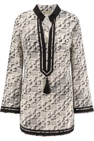 Tory Burch Sukienki, Kobieta, Czarny, S, Czarny Jedwabno-Bawełniany T-shirt z Dekoltem w serek