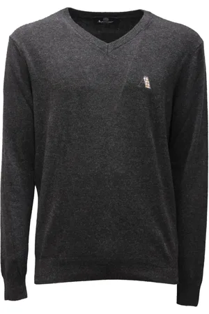 Aquascutum Swetry, Mężczyzna, Szary, L, Ciemnoszary Sweter z wełny z dekoltem w serek