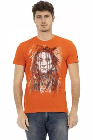 Trussardi Koszulki, Mężczyzna, Pomarańczowy, XL, Bawełna, Stylowy Pomarańczowy T-shirt z Krótkim Rękawem i Nadrukiem na Przodzie