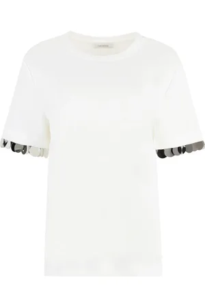 Paco rabanne Koszulki, Kobieta, Biały, S, T-shirt z cekinami i dekoltem w serek