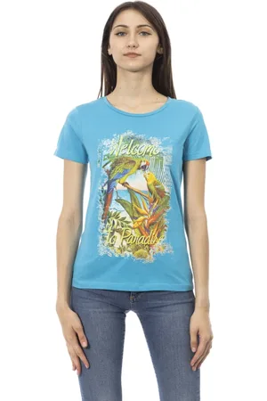 Trussardi Koszulki, Kobieta, Niebieski, L, Casual t-shirt z krótkim rękawem i okrągłym dekoltem